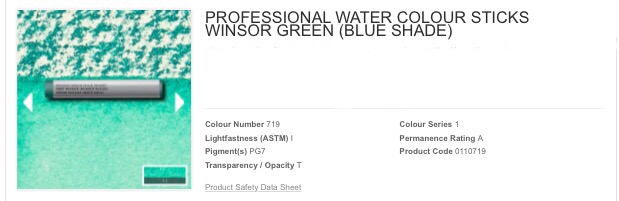 Venta pintura online: Barra acuarela verde winsor (matiz azul) S.1